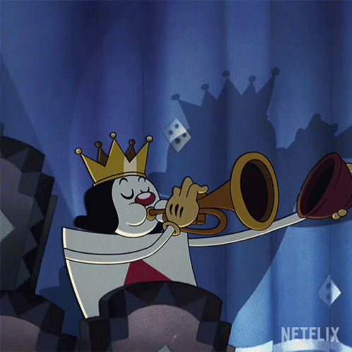 A Cartoon Of A King Blowing A Trumpet With A Netflix Logo In The Corner GIF