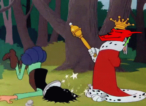 A Cartoon Of A King With A Crown And A Scepter GIF