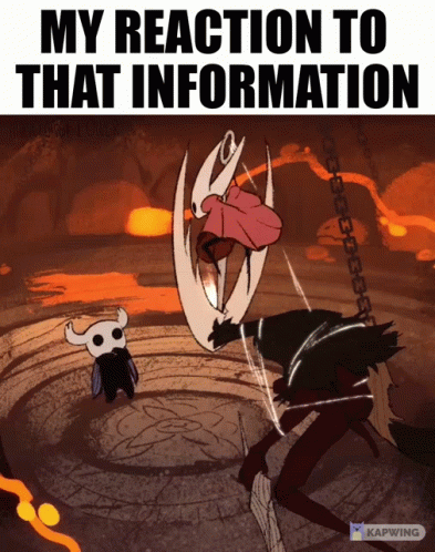 a cartoon of a knight fighting a demon with the caption " my reaction to that information "