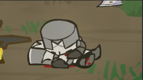 A Cartoon Of A Knight Laying On The Ground With A Sword In His Hand GIF