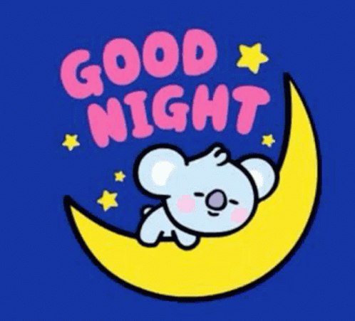A Cartoon Of A Koala Sleeping On A Crescent Moon With The Words `` Good Night '' Written On It . GIF