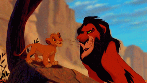 A Cartoon Of A Lion And A Cub Talking To Each Other GIF