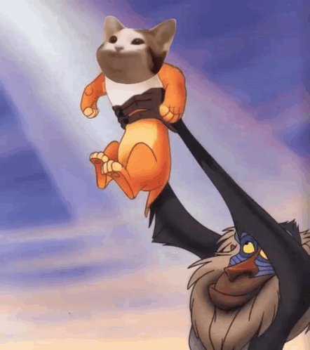 A Cartoon Of A Lion Holding A Cat On Its Back GIF