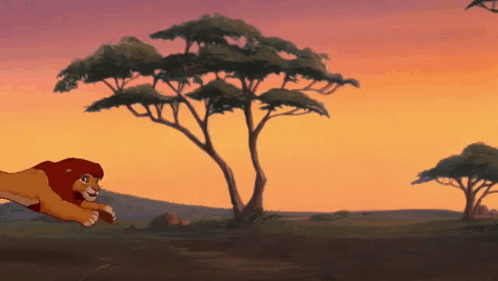 A Cartoon Of A Lion Laying Down In A Field GIF