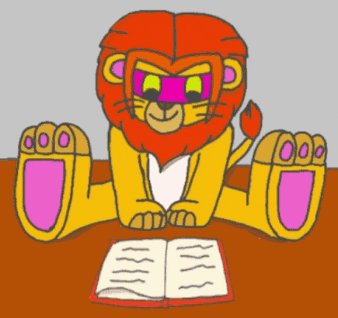 A Cartoon Of A Lion Reading A Book GIF