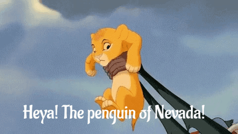a cartoon of a lion with the words heya the penguin of nevada on it