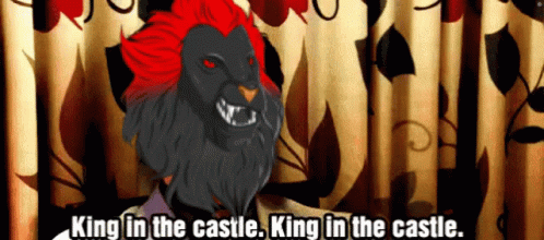 A Cartoon Of A Lion With The Words King In The Castle GIF
