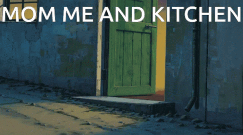 A Cartoon Of A Little Girl Holding A Broom With The Words Mom Me And Kitchen Above Her GIF