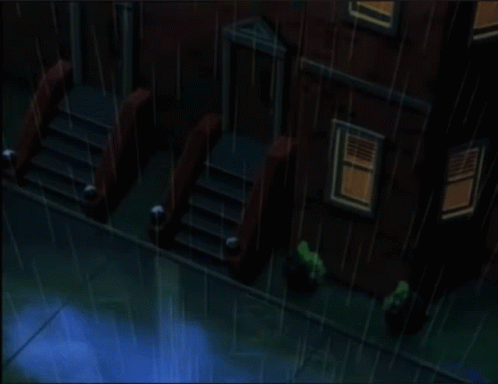A Cartoon Of A Lizard Holding A Sword In Front Of A Building With Arched Windows GIF
