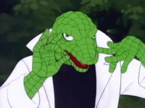 A Cartoon Of A Lizard Wearing A Lab Coat And Making A Funny Face . GIF