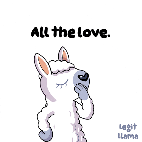 A Cartoon Of A Llama Holding A Heart With The Words All The Love Below It GIF
