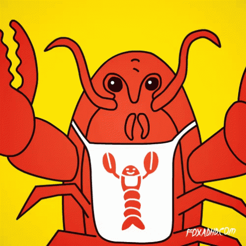 A Cartoon Of A Lobster Wearing An Apron That Says Duck On It GIF