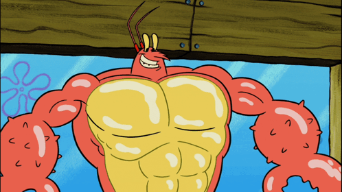 A Cartoon Of A Lobster With A Huge Muscled Chest GIF