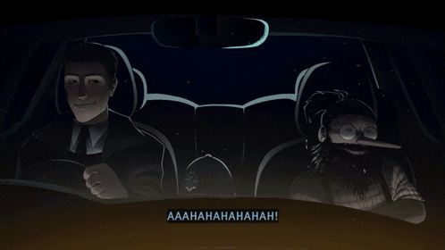 A Cartoon Of A Man And A Bearded Man In A Car With The Words Aaah Written On The Bottom Right GIF