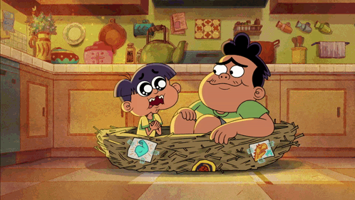 A Cartoon Of A Man And A Boy Sitting In A Bird Nest GIF