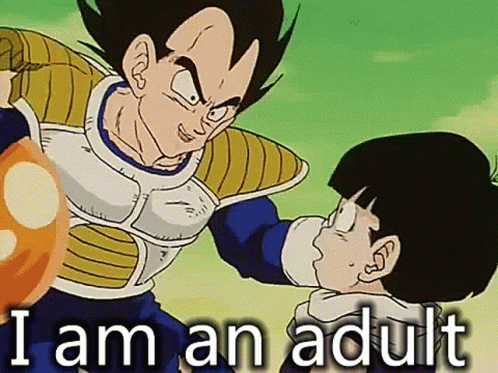 A Cartoon Of A Man And A Boy With The Words I Am An Adult On The Bottom GIF