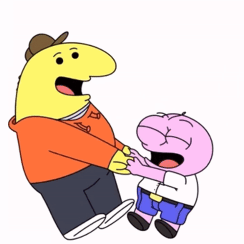 A Cartoon Of A Man And A Child Holding Hands GIF