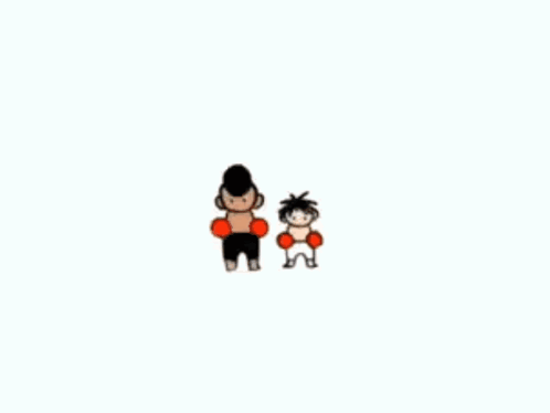 A Cartoon Of A Man And A Child Wearing Boxing Gloves On A White Background . GIF