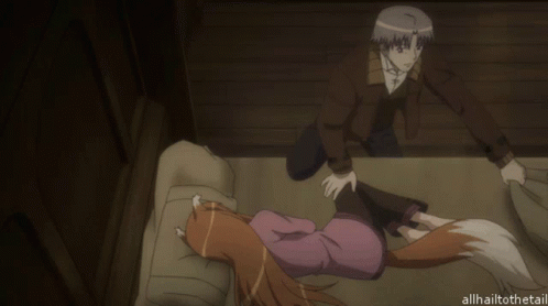 A Cartoon Of A Man And A Fox With The Caption Allhailtothetail GIF