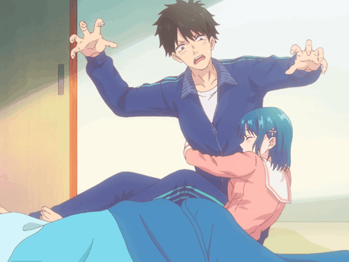 a cartoon of a man and a girl hugging