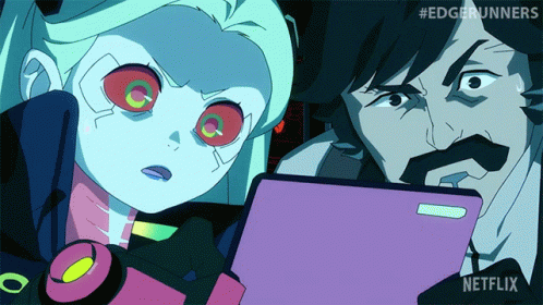 A Cartoon Of A Man And A Girl Looking At A Tablet With Netflix Written On The Bottom GIF
