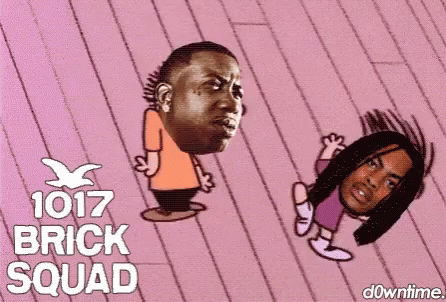 A Cartoon Of A Man And A Girl With The Words 1017 Brick Squad GIF