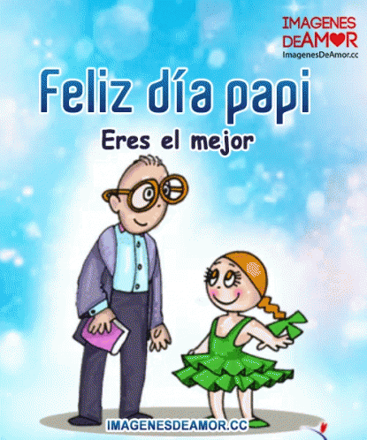 A Cartoon Of A Man And A Girl With The Words Feliz Dia Papi GIF