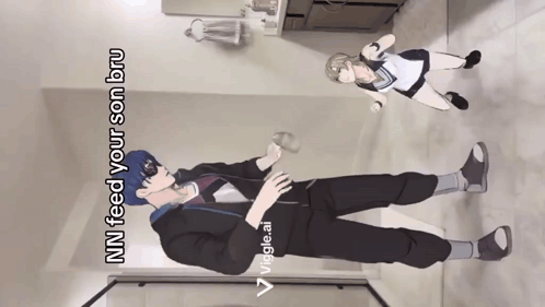 A Cartoon Of A Man And A Girl With The Words Nn Feed Your Son Bru On The Bottom GIF