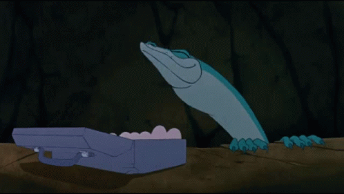 a cartoon of a man and a lizard looking at something