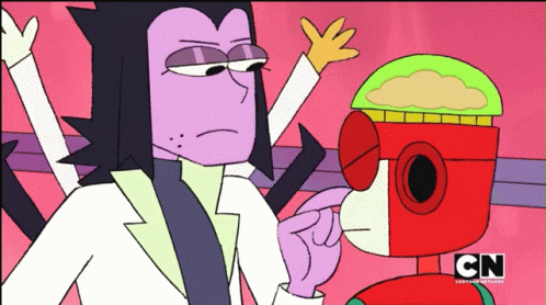 A Cartoon Of A Man And A Robot With The Cn Logo On The Bottom GIF
