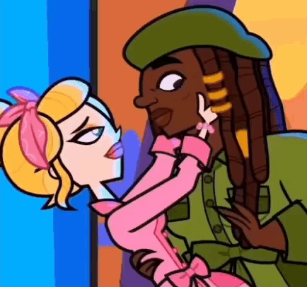 A Cartoon Of A Man And A Woman Kissing In A Room . GIF