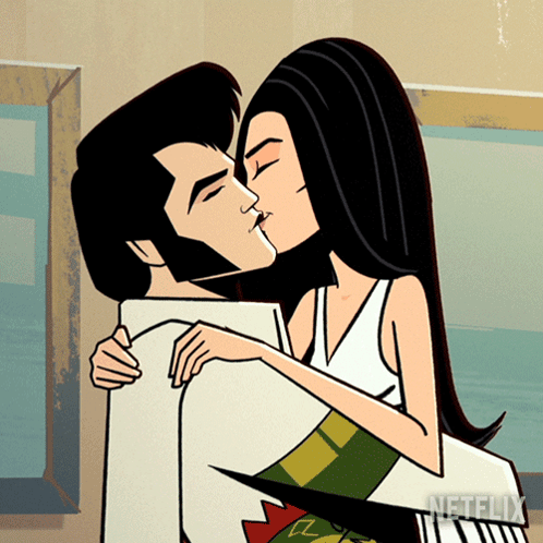 A Cartoon Of A Man And A Woman Kissing With Netflix Written In The Corner GIF
