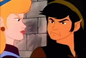 A Cartoon Of A Man And A Woman Looking At Each Other With A Brick Wall In The Background . GIF