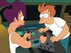 A Cartoon Of A Man And A Woman Sitting In A Car Talking To Each Other GIF