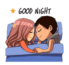 A Cartoon Of A Man And A Woman Sleeping In A Bed With The Words Good Night Above Them GIF