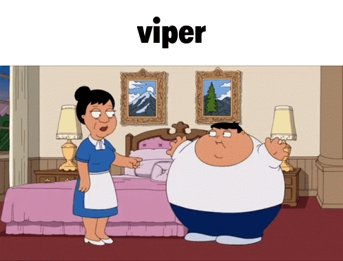 A Cartoon Of A Man And A Woman Standing In A Bedroom With The Word Viper Above Them GIF