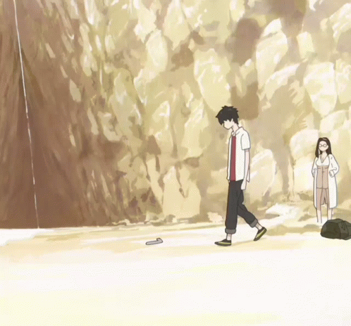 A Cartoon Of A Man And A Woman Standing In Front Of A Wall GIF