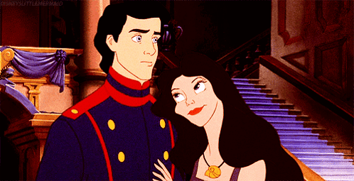 A Cartoon Of A Man And A Woman Standing Next To Each Other With The Caption Disney 'S Little Mermaid On The Bottom GIF