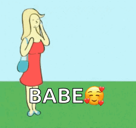 A Cartoon Of A Man And A Woman Standing Next To Each Other With The Word Babe On The Bottom GIF