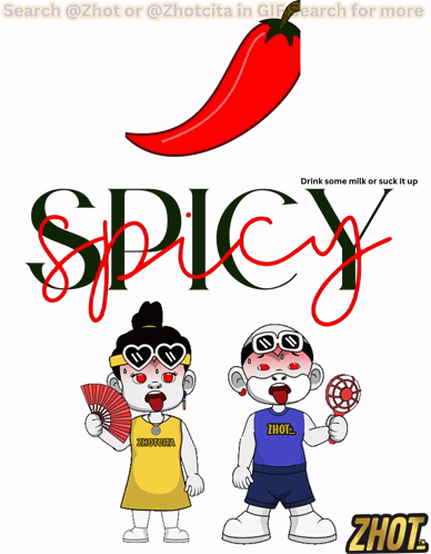 A Cartoon Of A Man And A Woman Standing Next To Each Other With The Word Spicy Above Them GIF