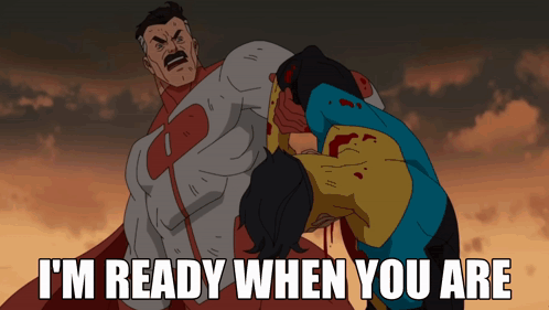 A Cartoon Of A Man And A Woman With The Words I 'M Ready When You Are Below Them GIF