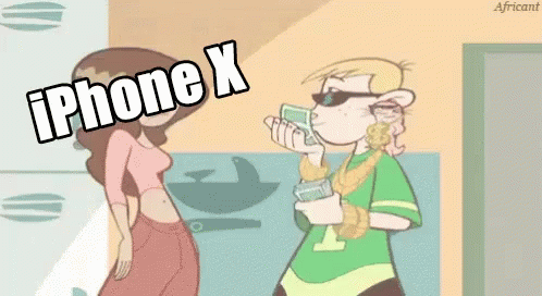 A Cartoon Of A Man And A Woman With The Words Iphone X GIF