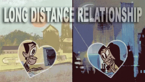 A Cartoon Of A Man And A Woman With The Words Long Distance Relationship GIF