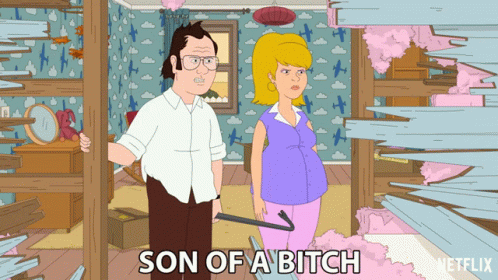 A Cartoon Of A Man And A Woman With The Words Son Of A Bitch On The Bottom Right GIF