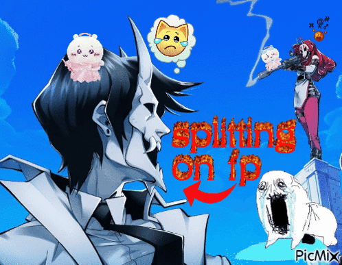 A Cartoon Of A Man And A Woman With The Words " Splitting On Fp " In Red GIF