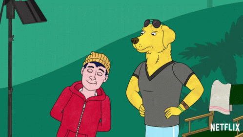 a cartoon of a man and a yellow dog with a netflix logo on the bottom
