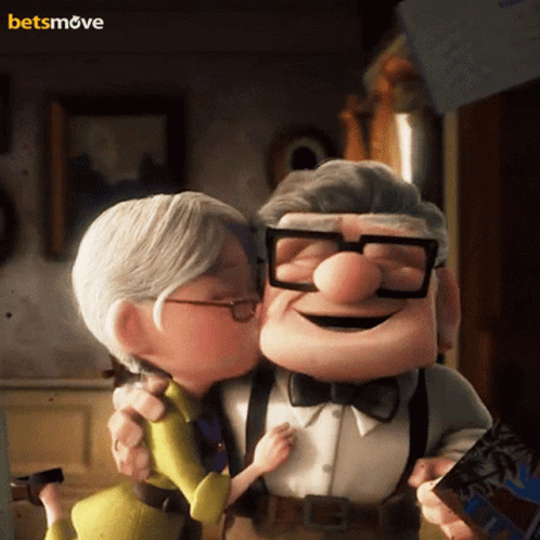 A Cartoon Of A Man And Woman Kissing With A Betsmove Logo In The Background GIF