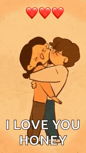 A Cartoon Of A Man And Woman Kissing With Hearts Behind Them . GIF