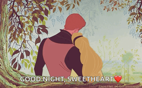 a cartoon of a man and woman kissing with the words good night sweetheart