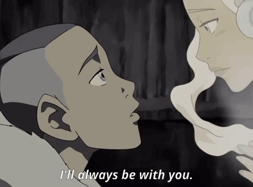 A Cartoon Of A Man And Woman Looking At Each Other With The Words " I 'Ll Always Be With You " GIF